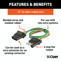 CURT 58381 4-Way Flat Connector Plug and Socket with 12 Wires (Packaged)