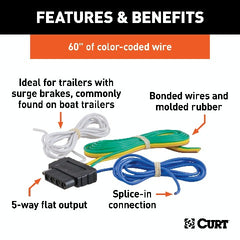 CURT 58530 5-Way Flat Connector Socket with 60 Wires (Vehicle Side)