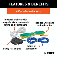 CURT 58531 5-Way Flat Connector Socket with 60 Wires (Vehicle Side, Packaged)