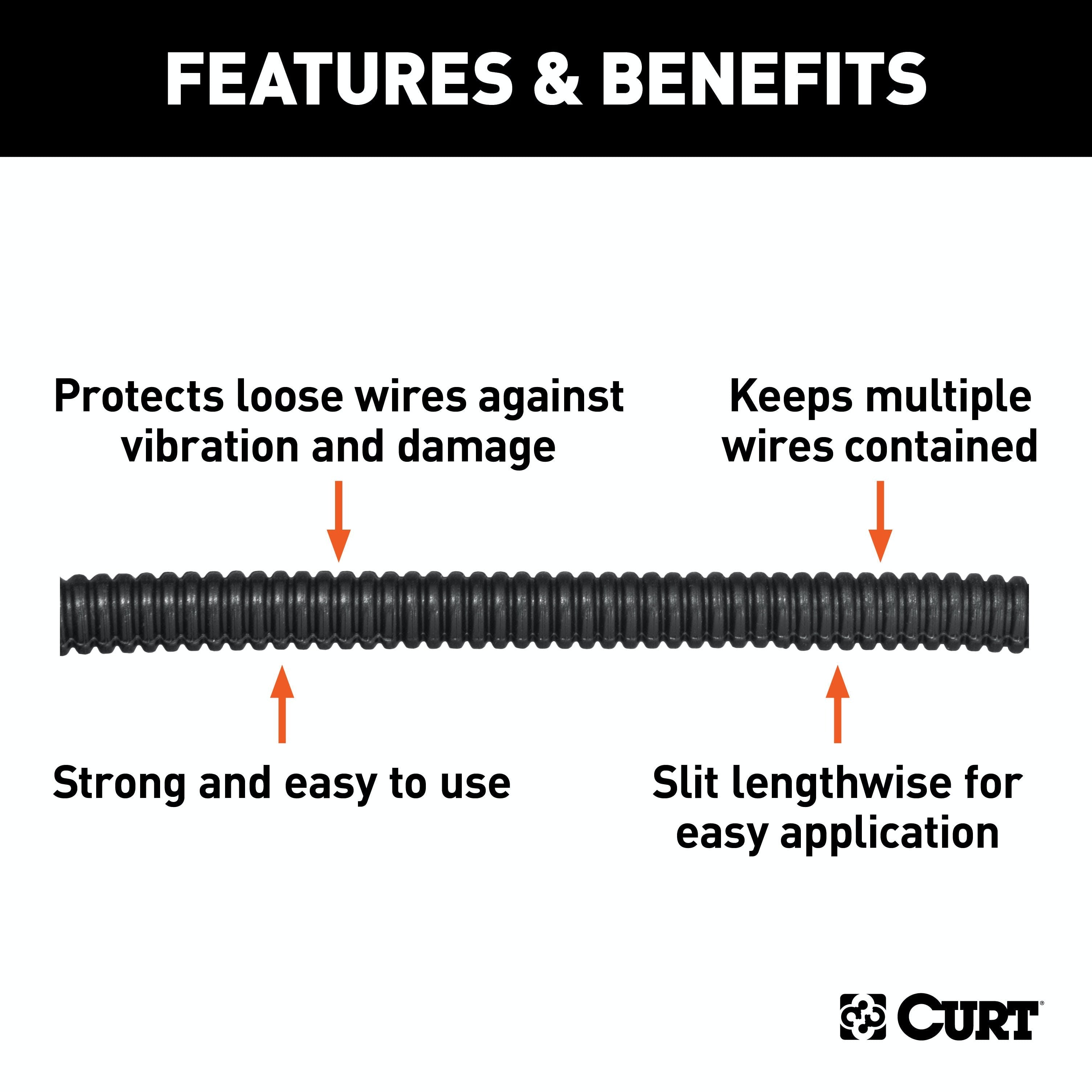 CURT 58823 1/4 x 25' Convoluted Slit Loom Tubing