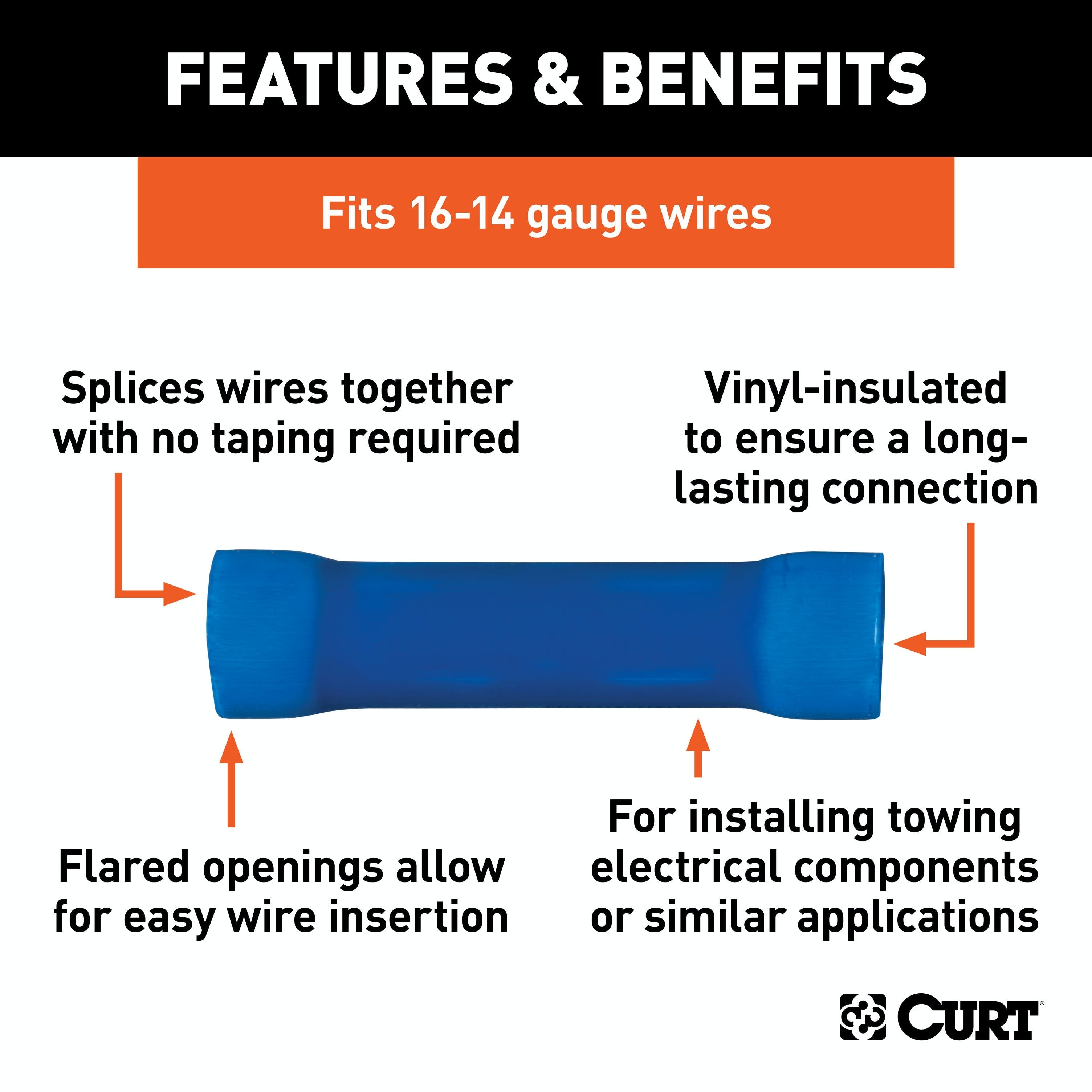 CURT 59422 Butt Connectors (16-14 Wire Gauge, 100-Pack)