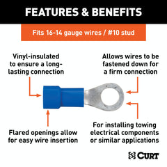 CURT 59521 Ring Terminals (16-14 Wire Gauge, #10 Stud Size, 100-Pack)