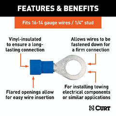 CURT 59522 Ring Terminals (16-14 Wire Gauge, 1/4 Stud Size, 100-Pack)