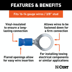 CURT 59523 Ring Terminals (16-14 Wire Gauge, 3/8 Stud Size, 100-Pack)