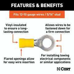 CURT 59556 Ring Terminals (12-10 Wire Gauge, 5/16 Stud Size, 100-Pack)