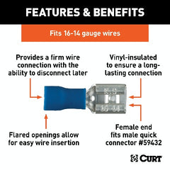 CURT 59592 Female Quick Connectors (16-14 Wire Gauge, 100-Pack)