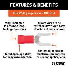 CURT 59611 Spade Terminals (22-18 Wire Gauge, #10 Stud Size, 100-Pack)