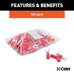 CURT 59611 Spade Terminals (22-18 Wire Gauge, #10 Stud Size, 100-Pack)