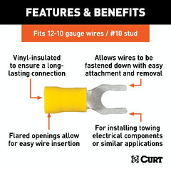 CURT 59631 Spade Terminals (12-10 Wire Gauge, #10 Stud Size, 100-Pack)