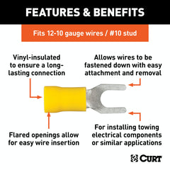 CURT 59631 Spade Terminals (12-10 Wire Gauge, #10 Stud Size, 100-Pack)