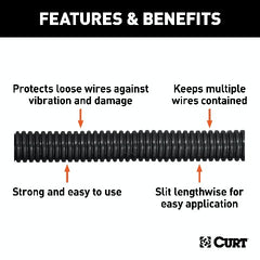 CURT 59826 1/2 x 25' Convoluted Slit Loom Tubing