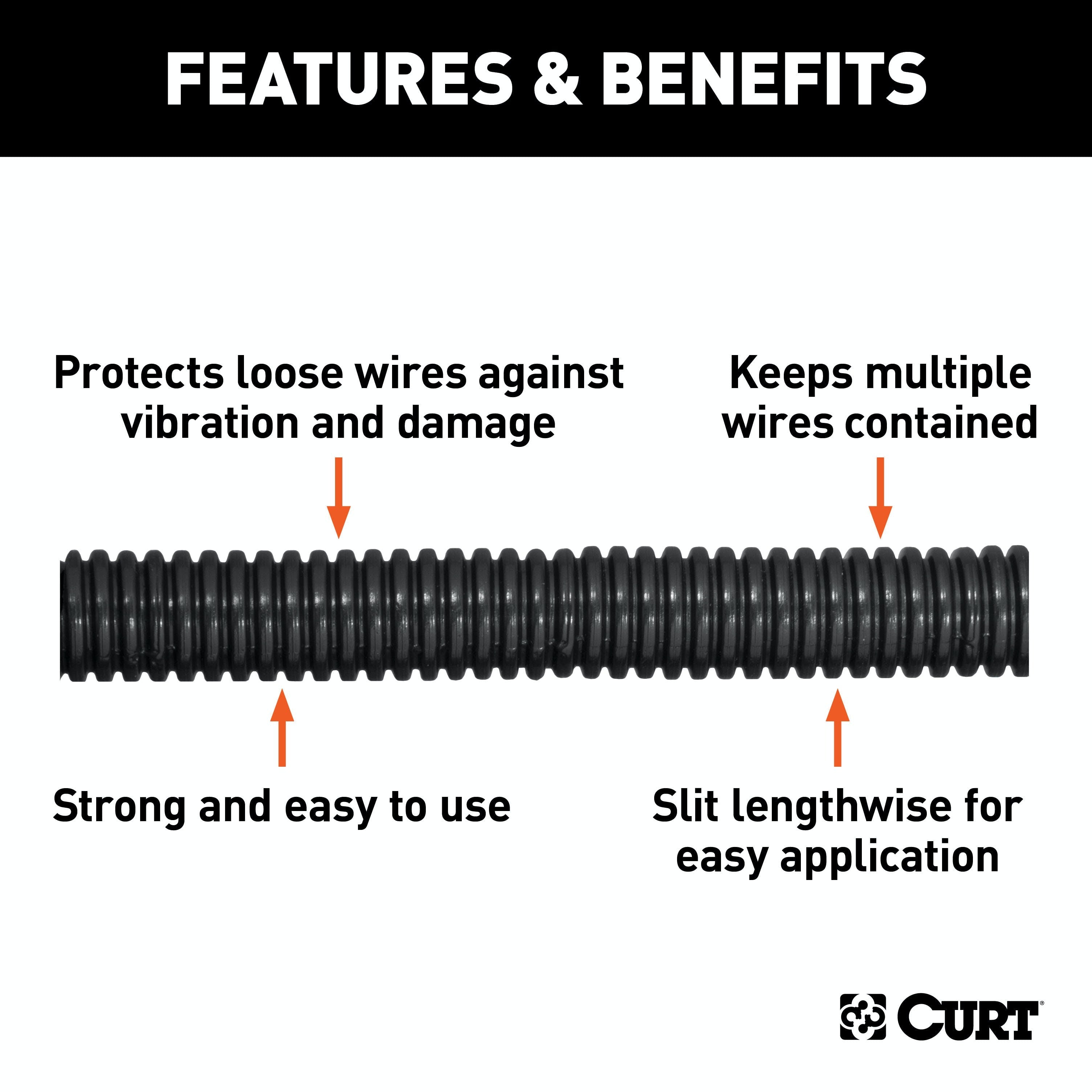 CURT 59827 1/2 x 25' Convoluted Slit Loom Tubing (Packaged)