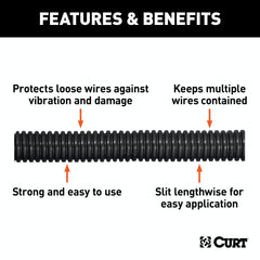 CURT 59827 1/2 x 25' Convoluted Slit Loom Tubing (Packaged)