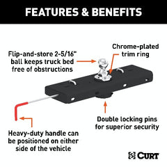 CURT 60607 Double Lock Gooseneck Hitch, 2-5/16 Ball, 30K (Brackets Required)