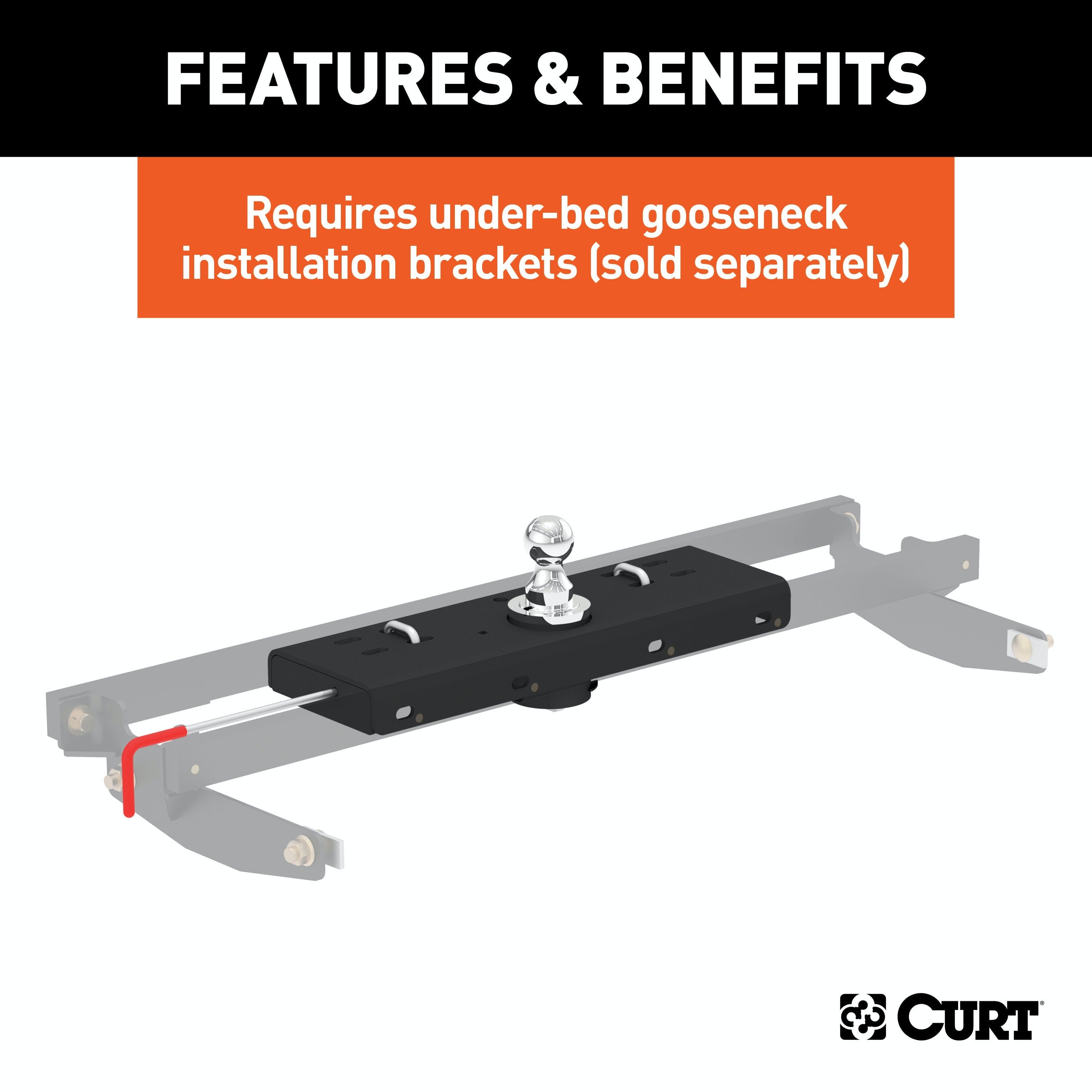 CURT 60607 Double Lock Gooseneck Hitch, 2-5/16 Ball, 30K (Brackets Required)