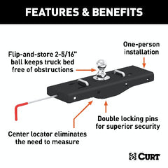 CURT 60619 Double Lock EZr Gooseneck Hitch, 2-5/16 Ball, 30K (Brackets Required)