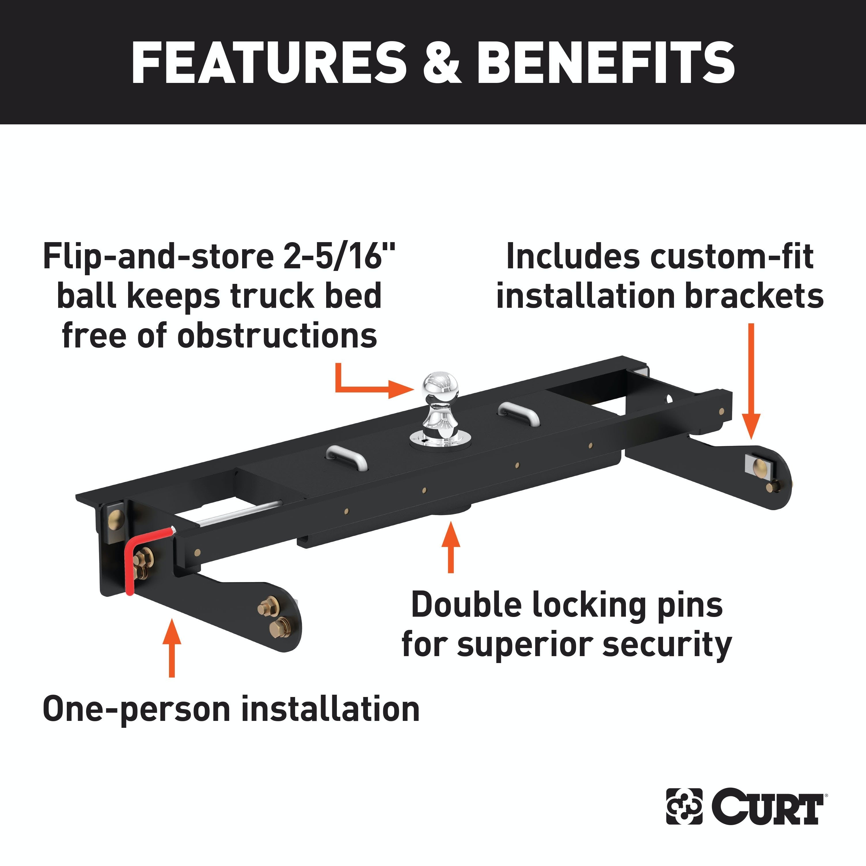 CURT 60680 Double Lock EZr Gooseneck Hitch Kit with Brackets, Select Silverado, Sierra