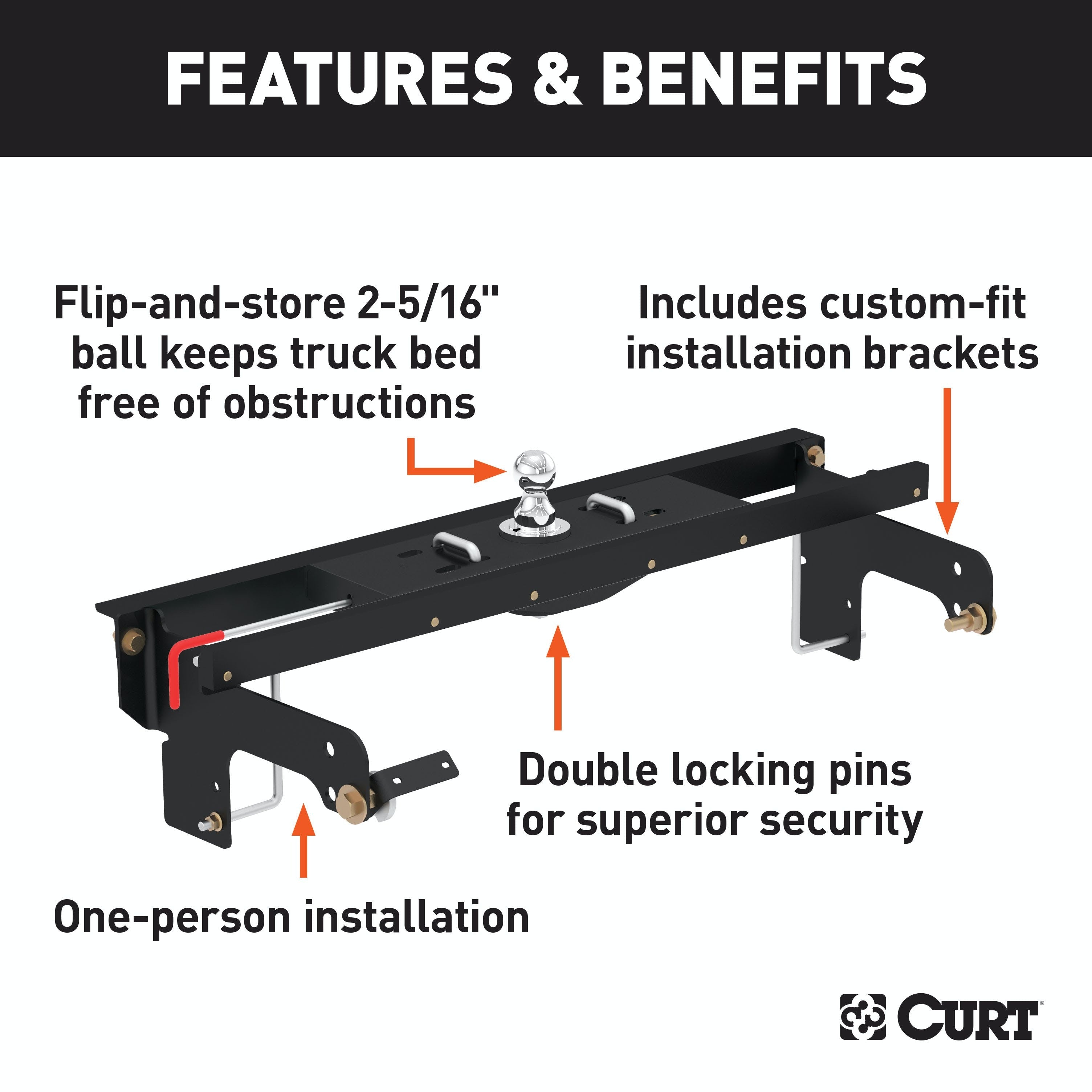 CURT 60681 Double Lock EZr Gooseneck Hitch Kit with Brackets, Select Silverado, Sierra