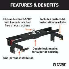 CURT 60681 Double Lock EZr Gooseneck Hitch Kit with Brackets, Select Silverado, Sierra