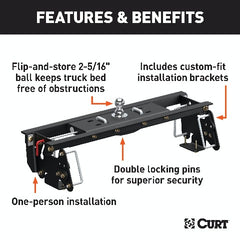 CURT 60682 Double Lock EZr Gooseneck Hitch Kit with Brackets, Select Dodge, Ram 2500, 3500
