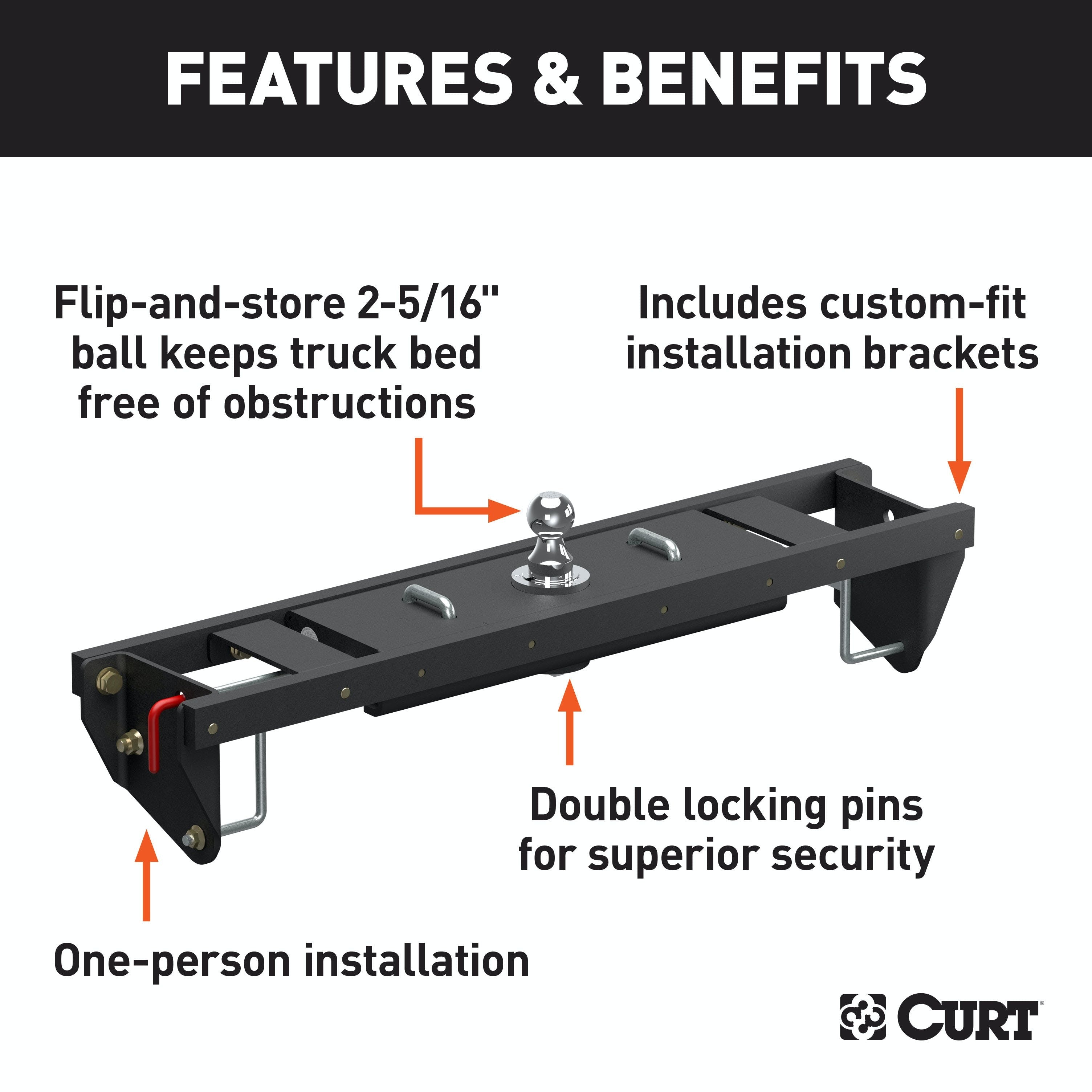 CURT 60687 Double Lock EZr Gooseneck Hitch Kit with Brackets, Select Silverado, Sierra