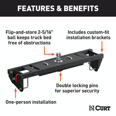 CURT 60687 Double Lock EZr Gooseneck Hitch Kit with Brackets, Select Silverado, Sierra