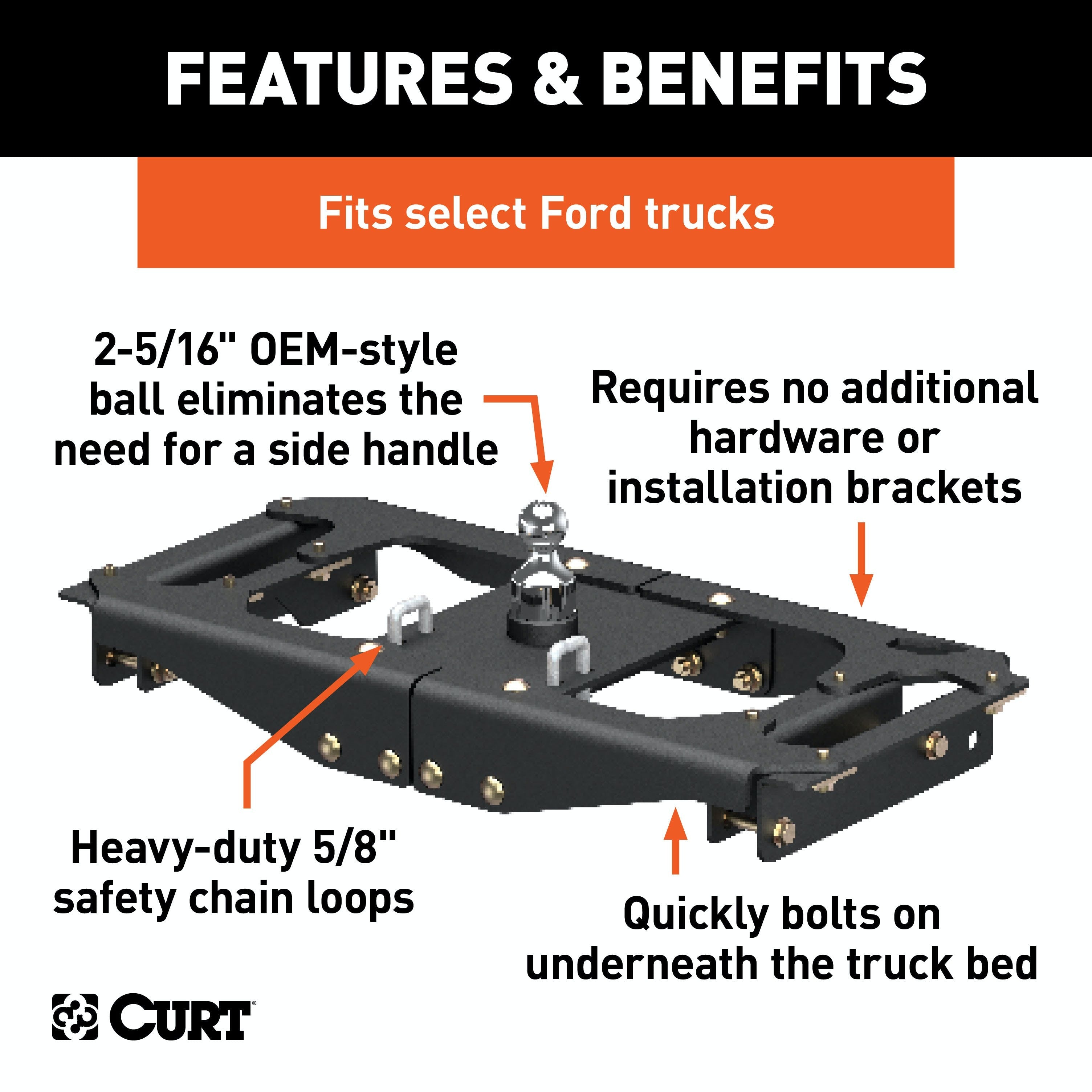 CURT 60700 OEM-Style Gooseneck Hitch, Select Ford F-250, F-350, F-450 Super Duty