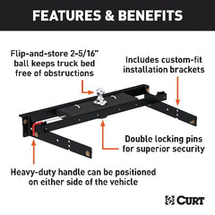 CURT 60713 Double Lock Gooseneck Hitch Kit with Brackets, Select Chevrolet, GMC C / K