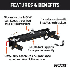 CURT 60720 Double Lock Gooseneck Hitch Kit with Brackets, Select Ford F-250, F-350, F-450