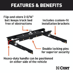 CURT 60723 Double Lock Gooseneck Hitch Kit with Brackets, Select Ford F-150, F-250, F-350