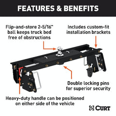 CURT 60732 Double Lock Gooseneck Hitch Kit with Brackets, Select Dodge, Ram 2500, 3500