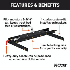 CURT 60734 Double Lock Gooseneck Hitch Kit with Brackets, Select Dodge Ram 1500, 2500, 3500