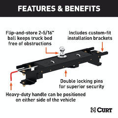 CURT 60751 Double Lock Gooseneck Hitch Kit with Brackets, Select Toyota Tundra, 6.5' Bed