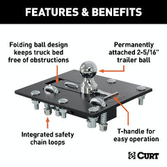 CURT 61052 Over-Bed Folding Ball Gooseneck Hitch