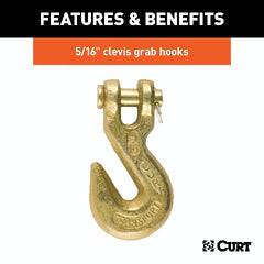 CURT 80308 25' Transport Binder Safety Chain with 2 Clevis Hooks (18,800 lbs, Yellow Zinc)