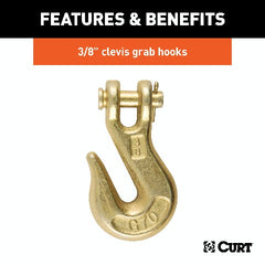 CURT 80311 20' Transport Binder Safety Chain with 2 Clevis Hooks (26,400 lbs, Yellow Zinc)