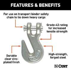 CURT 81330 1/4 Clevis Grab Hook (2,600 lbs, 3/8 Pin)