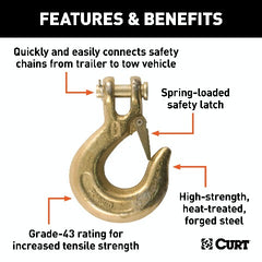 CURT 81560 3/8 Safety Latch Clevis Hook (18,000 lbs, 3/8 Pin)