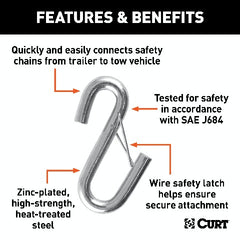 CURT 81810 Certified 3/8 Safety Latch S-Hook (2,000 lbs.)
