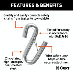 CURT 81830 Certified 17/32 Safety Latch S-Hook (7,600 lbs.)