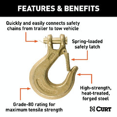 CURT 81970 7/16 Safety Latch Clevis Hook (40,000 lbs, 7/16 Pin)