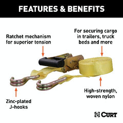 CURT 83036 14' Yellow Cargo Strap with J-Hooks (1,667 lbs.)