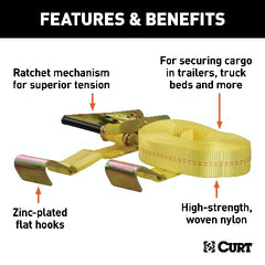 CURT 83048 27' Yellow Cargo Strap with Flat Hooks (3,333 lbs.)