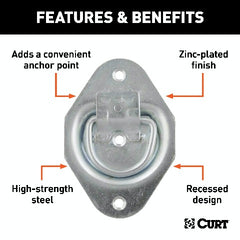 CURT 83601 1-3/8 x 1-7/8 Recessed Tie-Down Ring (1,200 lbs, Clear Zinc)