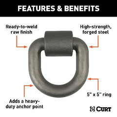 CURT 83770 3x 3 Weld-On Tie-Down D-Ring (15,587 lbs, Raw Steel)