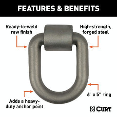 CURT 83780 3x 4 Weld-On Tie-Down D-Ring (15,587 lbs, Raw Steel)