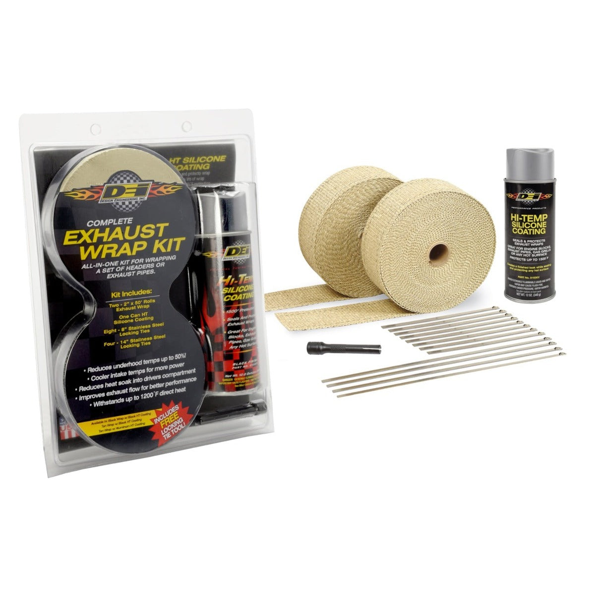 Design Engineering, Inc. 10093 Exhaust and Pipe Wrap Kit, Tan with Aluminum  HT