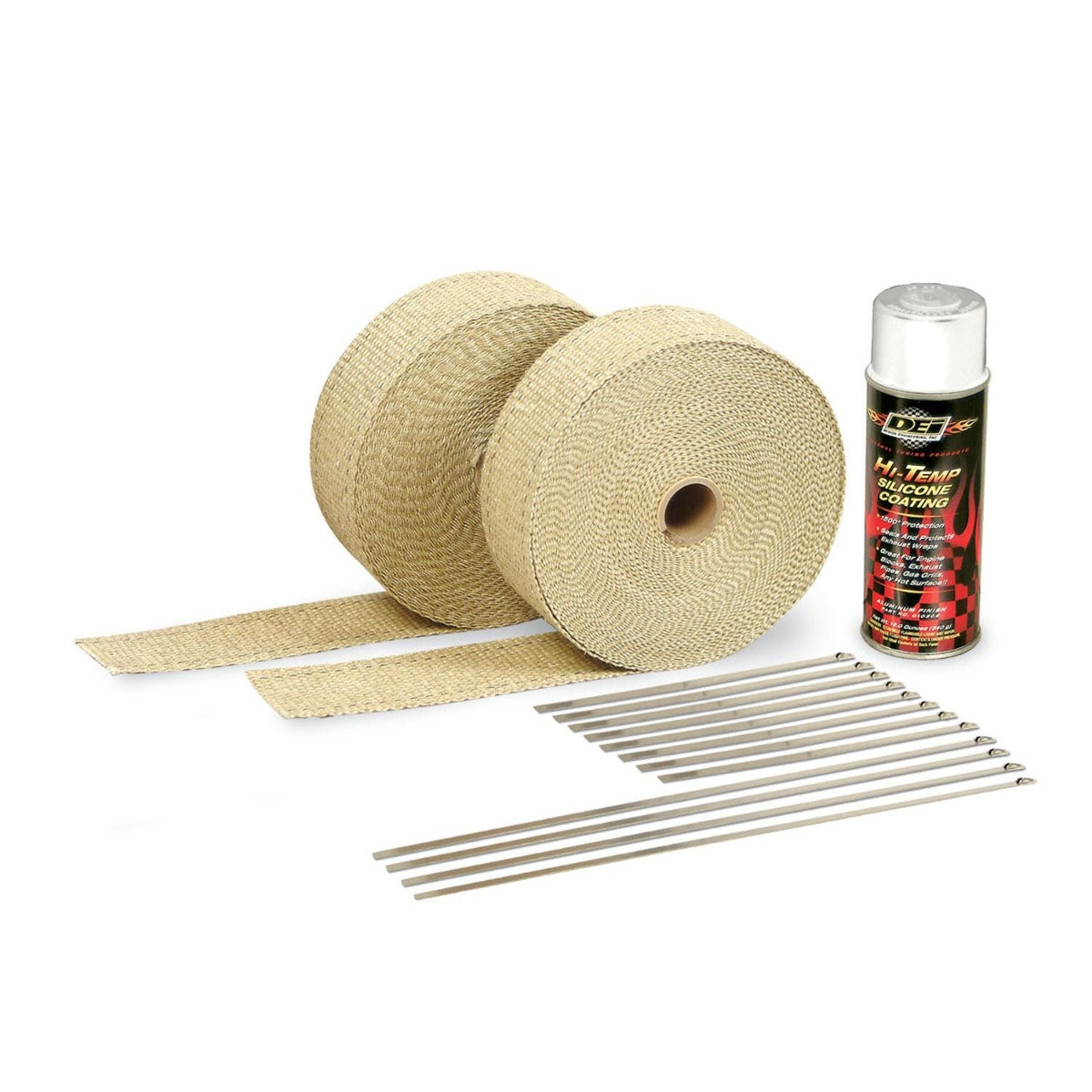 Design Engineering, Inc. 10111 Exhaust Wrap Kit - with Tan Wrap and White HT Silicone Coating