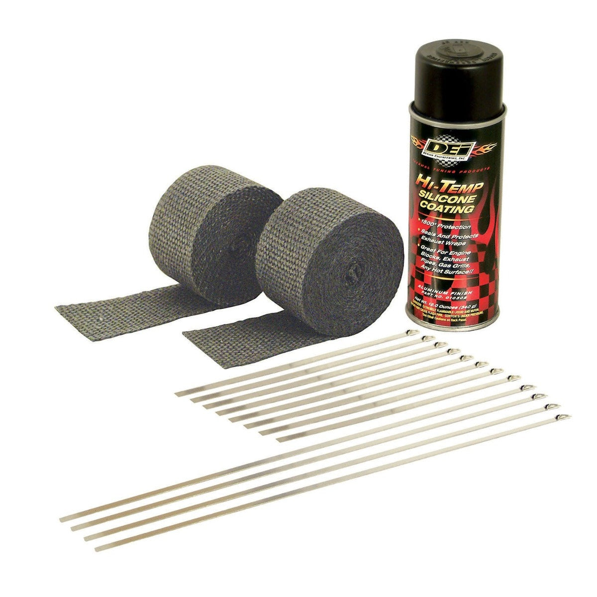 Design Engineering, Inc. 10330 Motorcycle Exhaust Wrap Kit (Black wrap w/Black HT Silicone Coating)