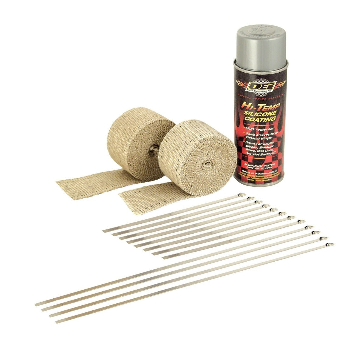 Design Engineering, Inc. 10331 Motorcycle Exhaust Wrap Kit (Tan wrap w/Aluminum HT Silicone Coating)